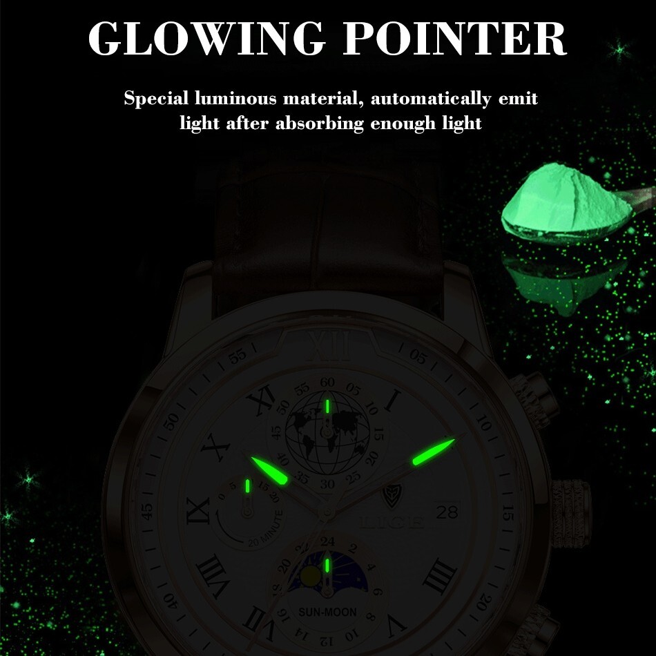 🔥Men’s Watches Waterproof Leather Date Luminous Quartz Multifunction Wristwatch