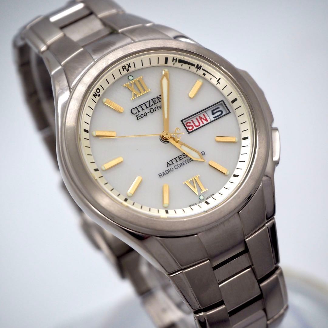 Citizen Attesa Eco-Drive Radio Controlled Date White Dial Titanium Watch Japan