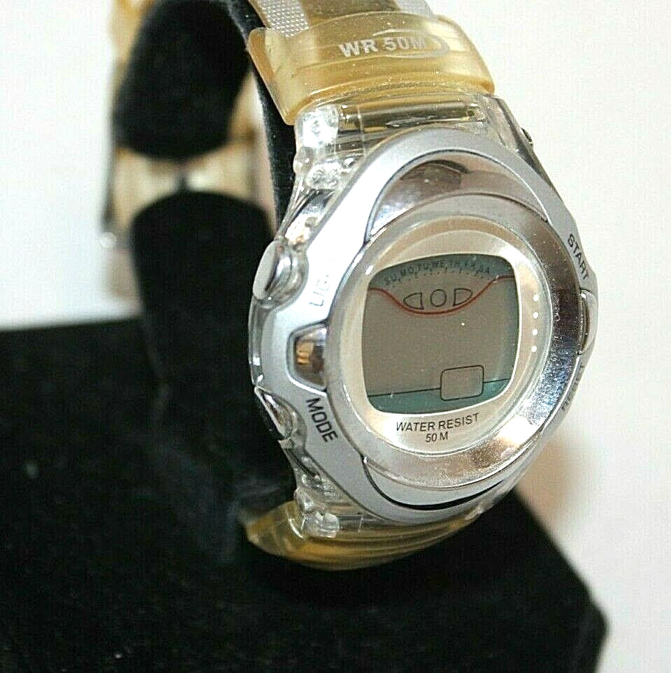 TGHK AW91-240 SILVER & CLEAR COLORED RUBBER BRACELET WATCH ATHLETIC WATER RESIST