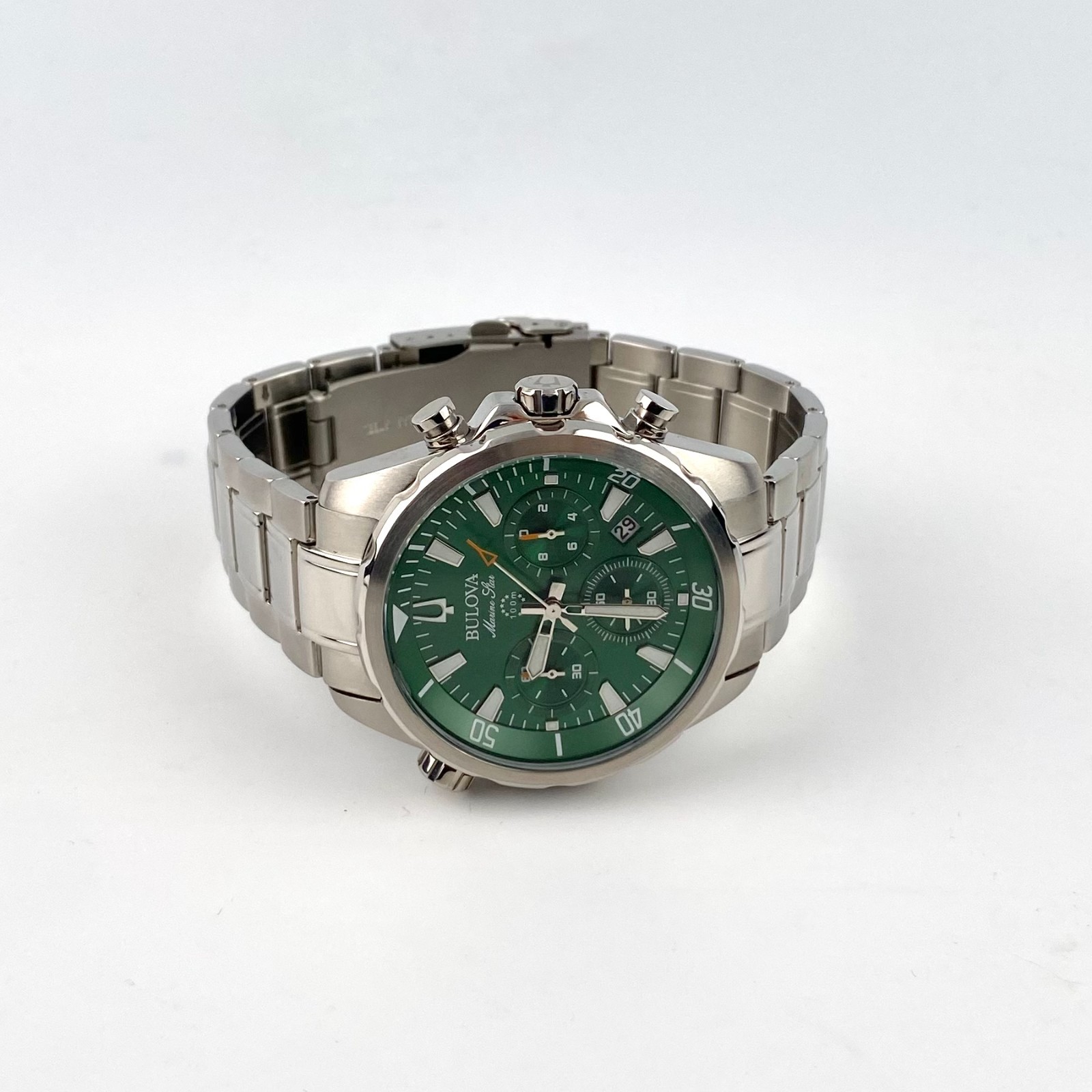 Bulova Marine Star Men’s Chronograph Green Dial Stainless Steel Watch 96B396