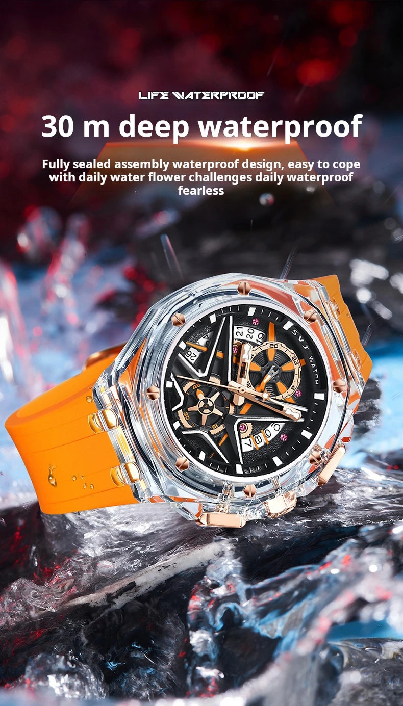 Men’s Quartz Watch Rubber Strap Waterproof Luminous Date Sport Male Wristwatch