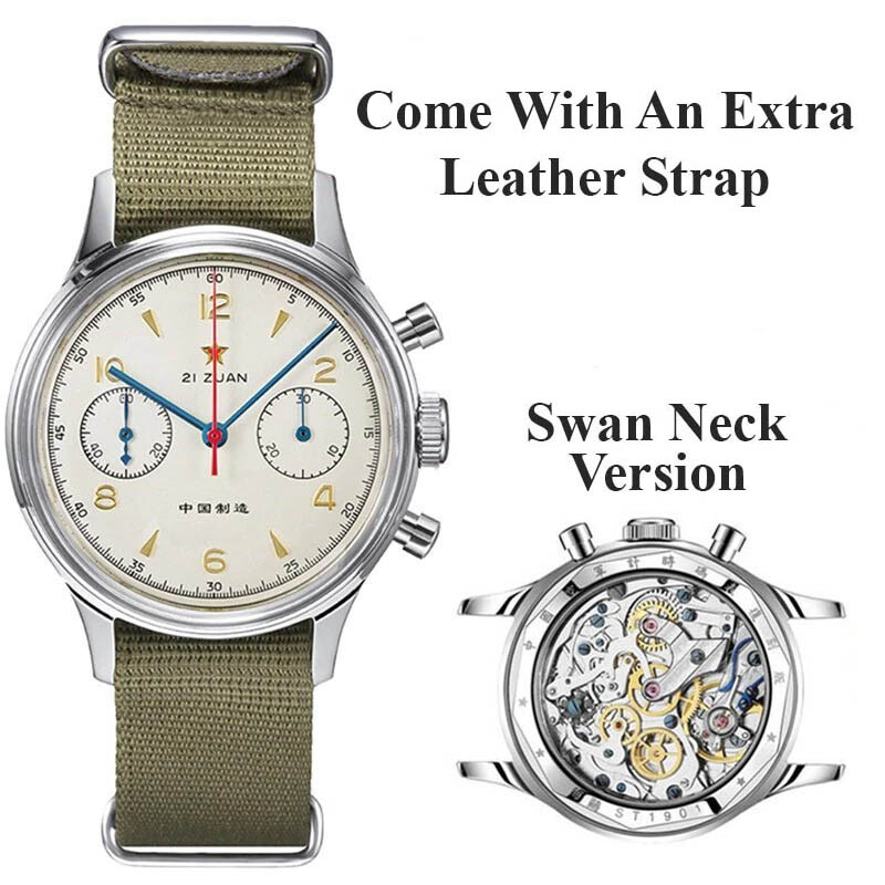 RED STAR 1963 SEAGULL ST1901 Chronograph watch 38mm Venus 175 30M Swan Neck 316L