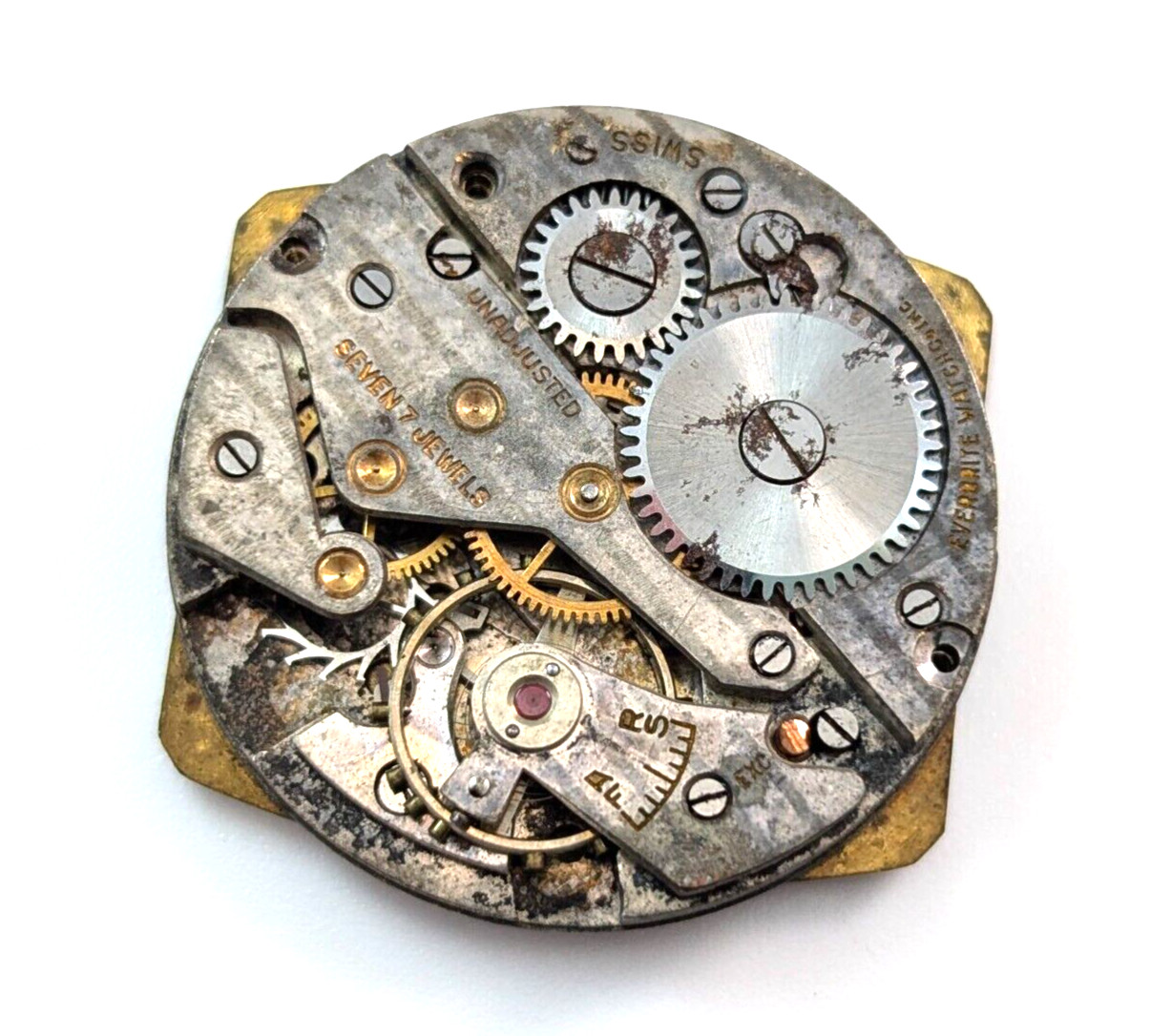 Vintage CROSBY Everbrite Watch Company Art Deco Men’s 25mm Movement PARTS REPAIR
