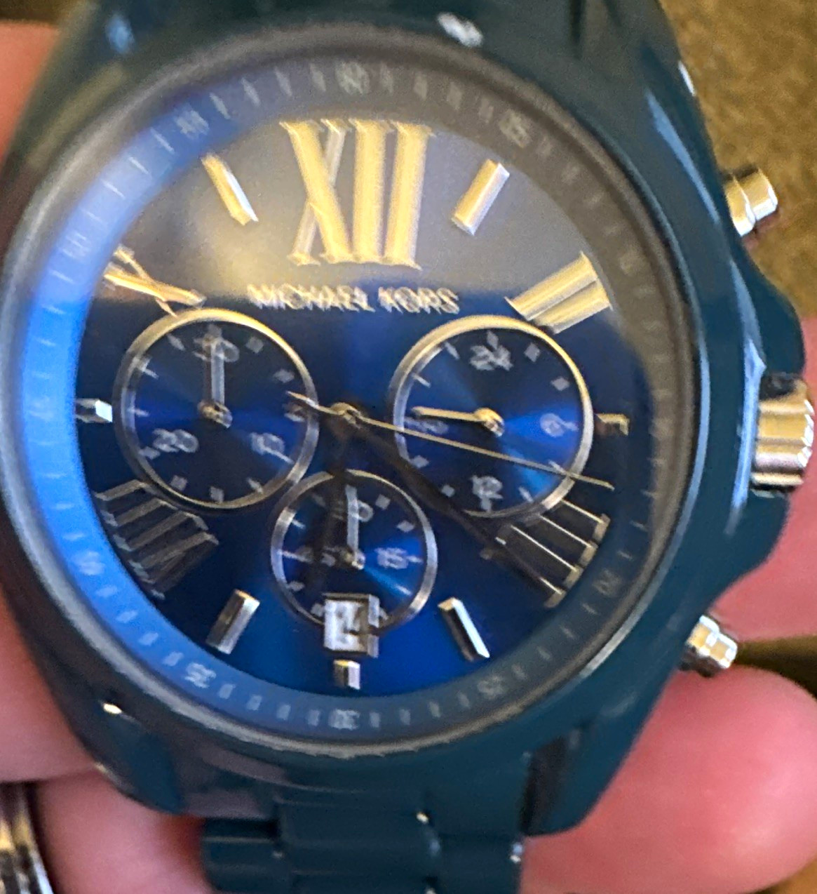 Michael Kors Women’s Quartz Analog Watch, Blue Ceramic Bracelet, Chrono, 100m