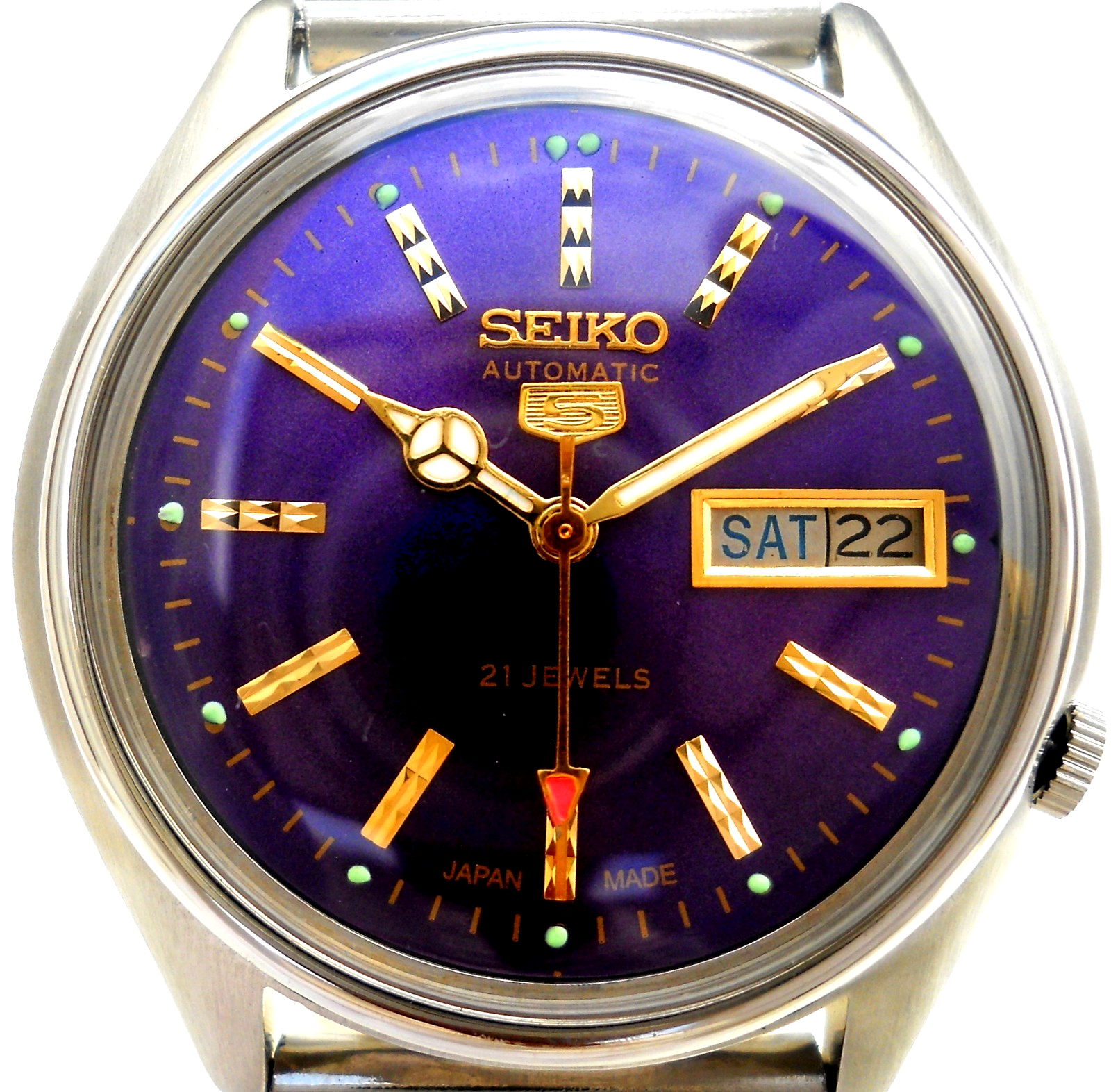 Vintage Seiko 7009 Automatic-Aftermarket Dial Purple Sunburst Men watch Japan