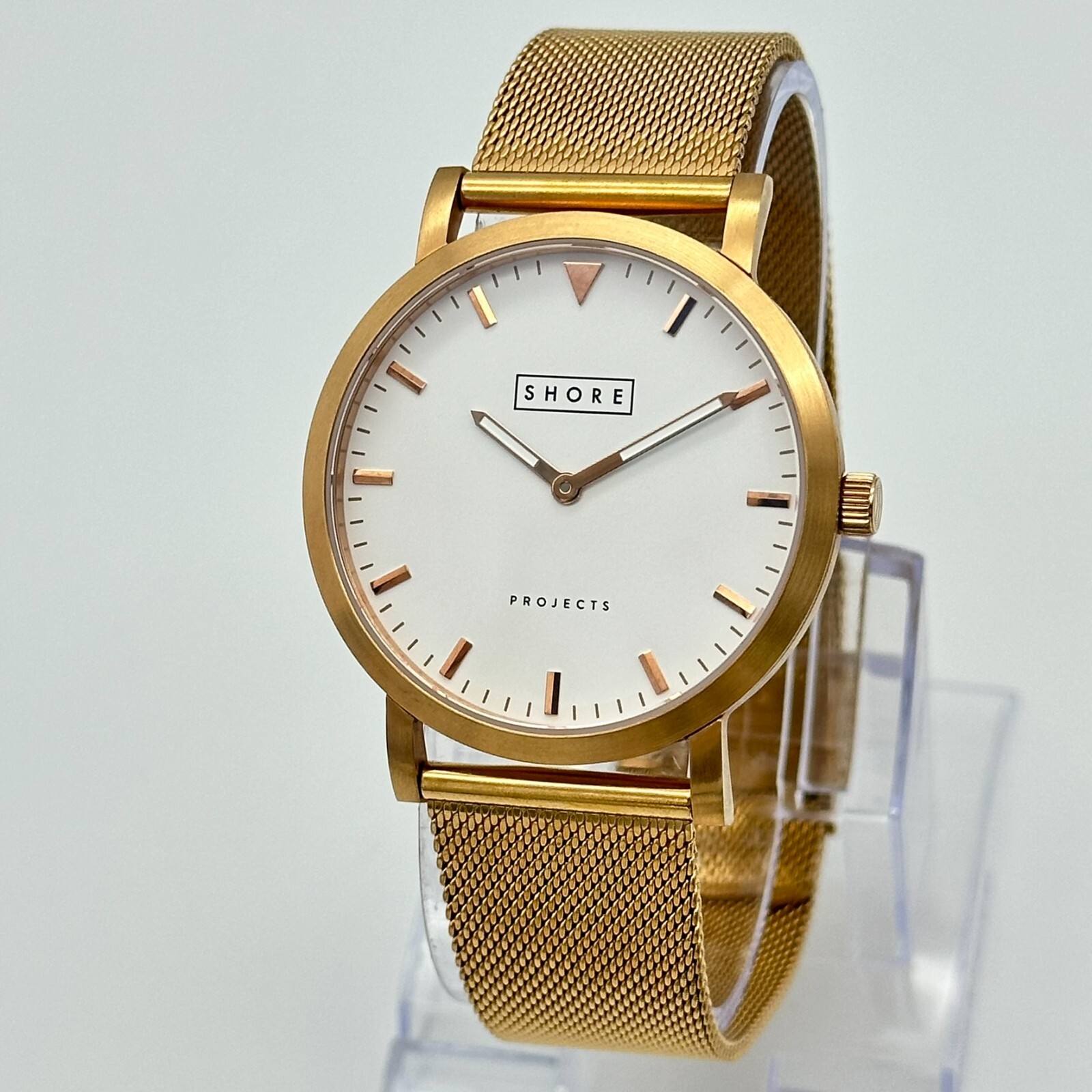 Men’s SHORE Projects Rose Gold Holkham Classic Watch, Mesh Band, 39mm White Dial
