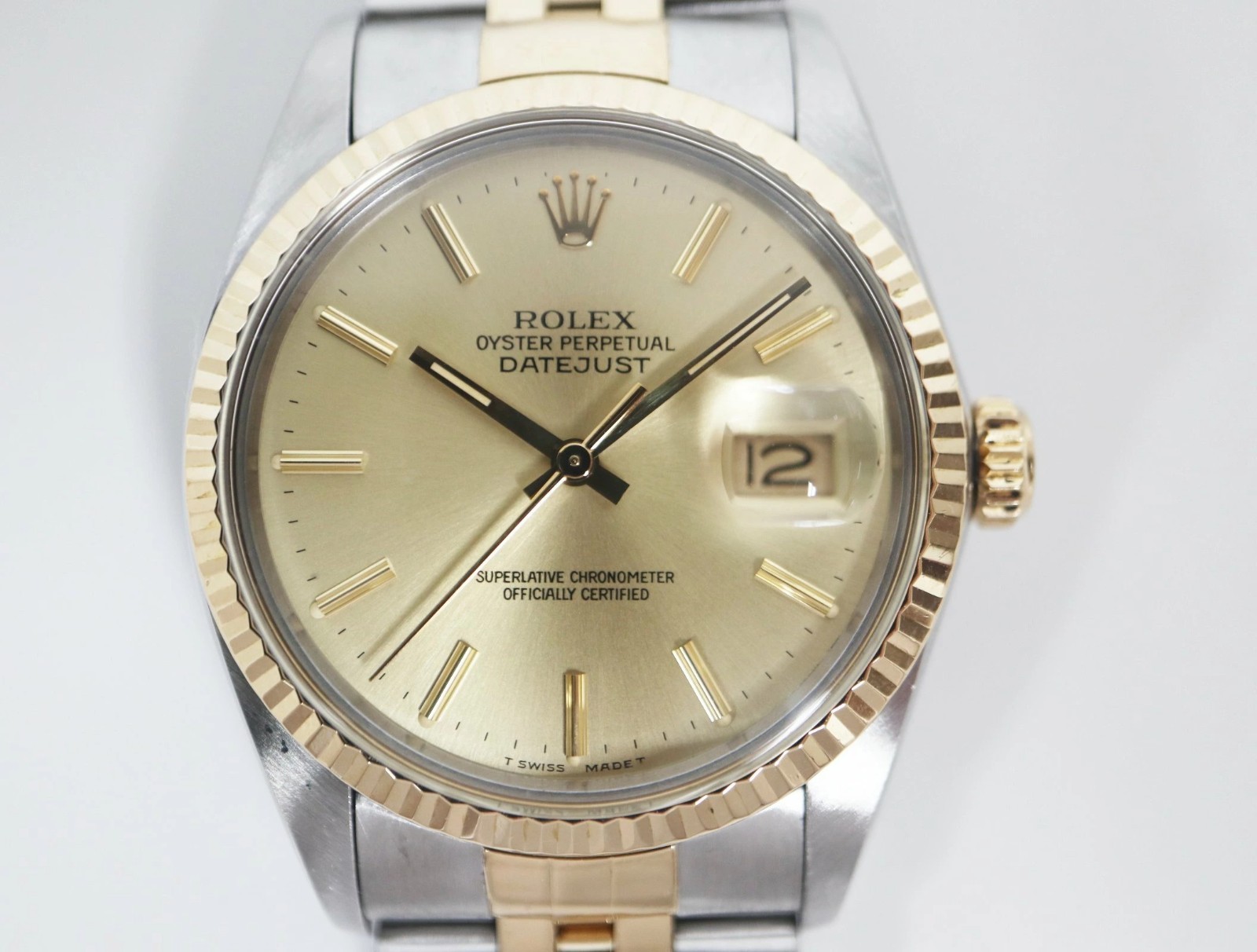 Rolex Datejust 16013 Two-Tone 18k/SS Champagne Dial Acrylic Crystal 8.7M Serial