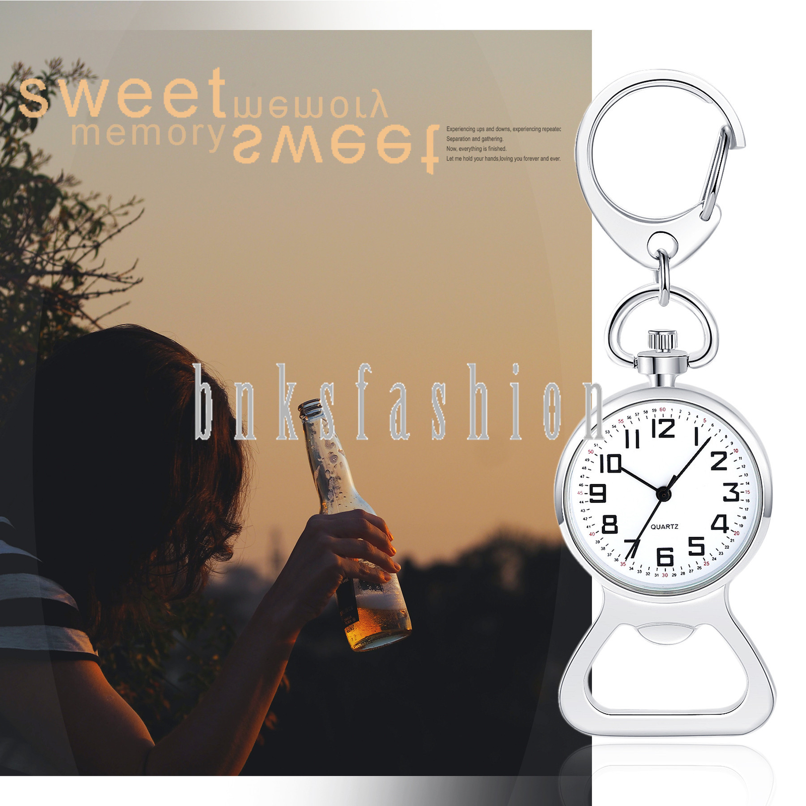Outdoors Backpack Belt Carabiner Bottle Opener Key Ring Fob Quartz Pocket Watch