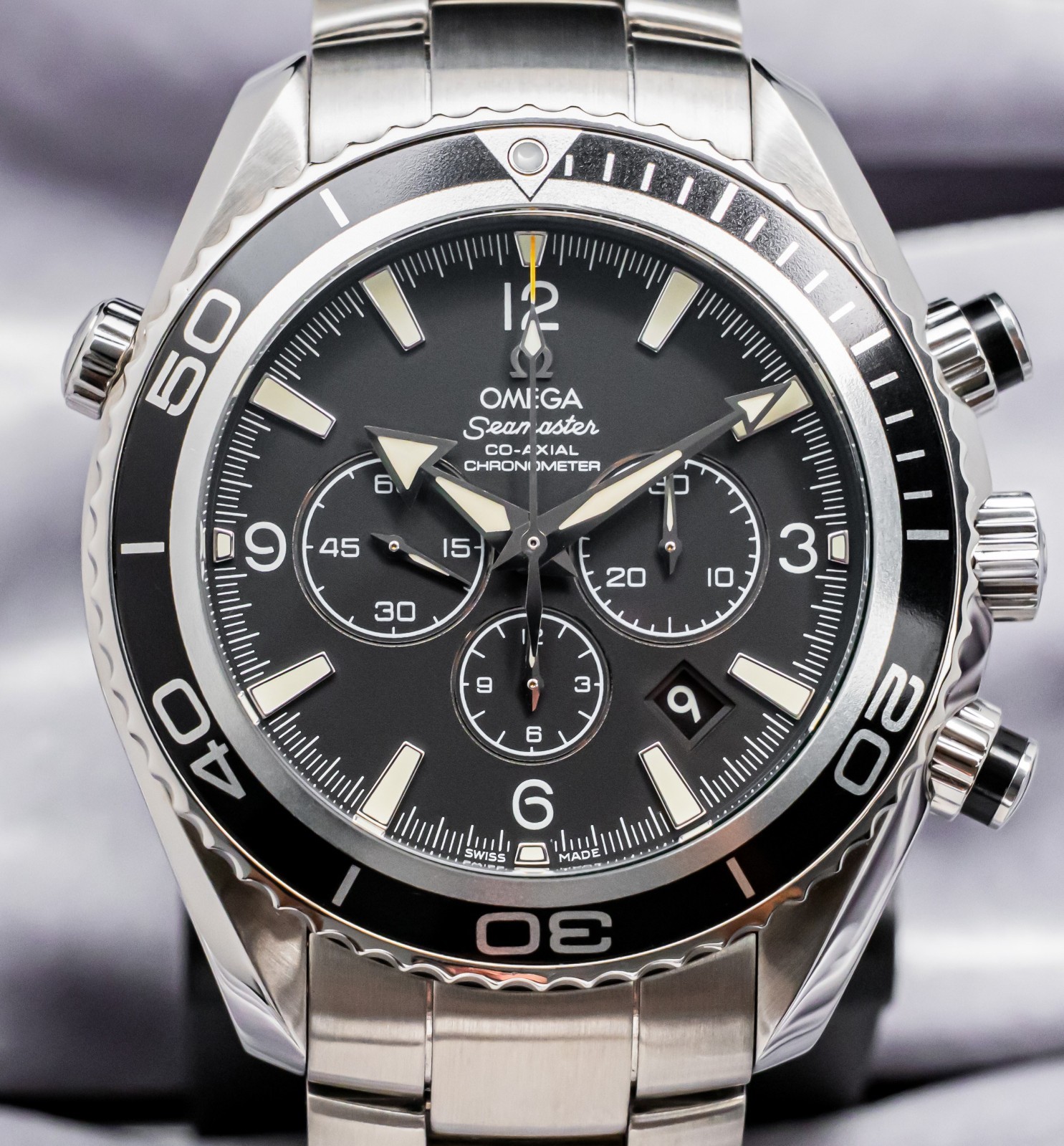 Omega Seamaster Planet Ocean Chronograph 45.5 mm Black Dial 600M Bracelet 2210.5