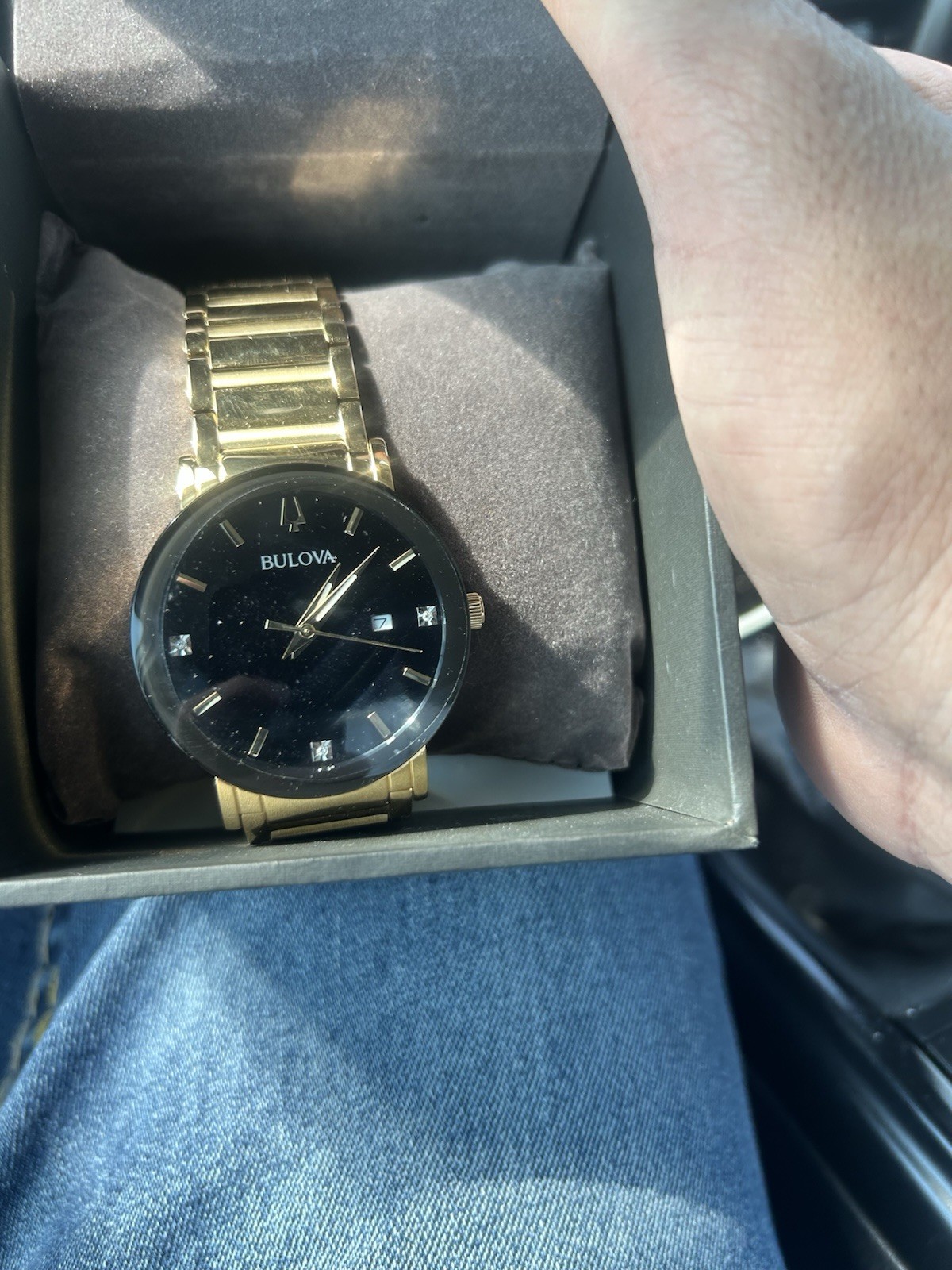Bulova Men’s Diamond Accent Black Dial Gold-Tone Bracelet Quartz Date Watch