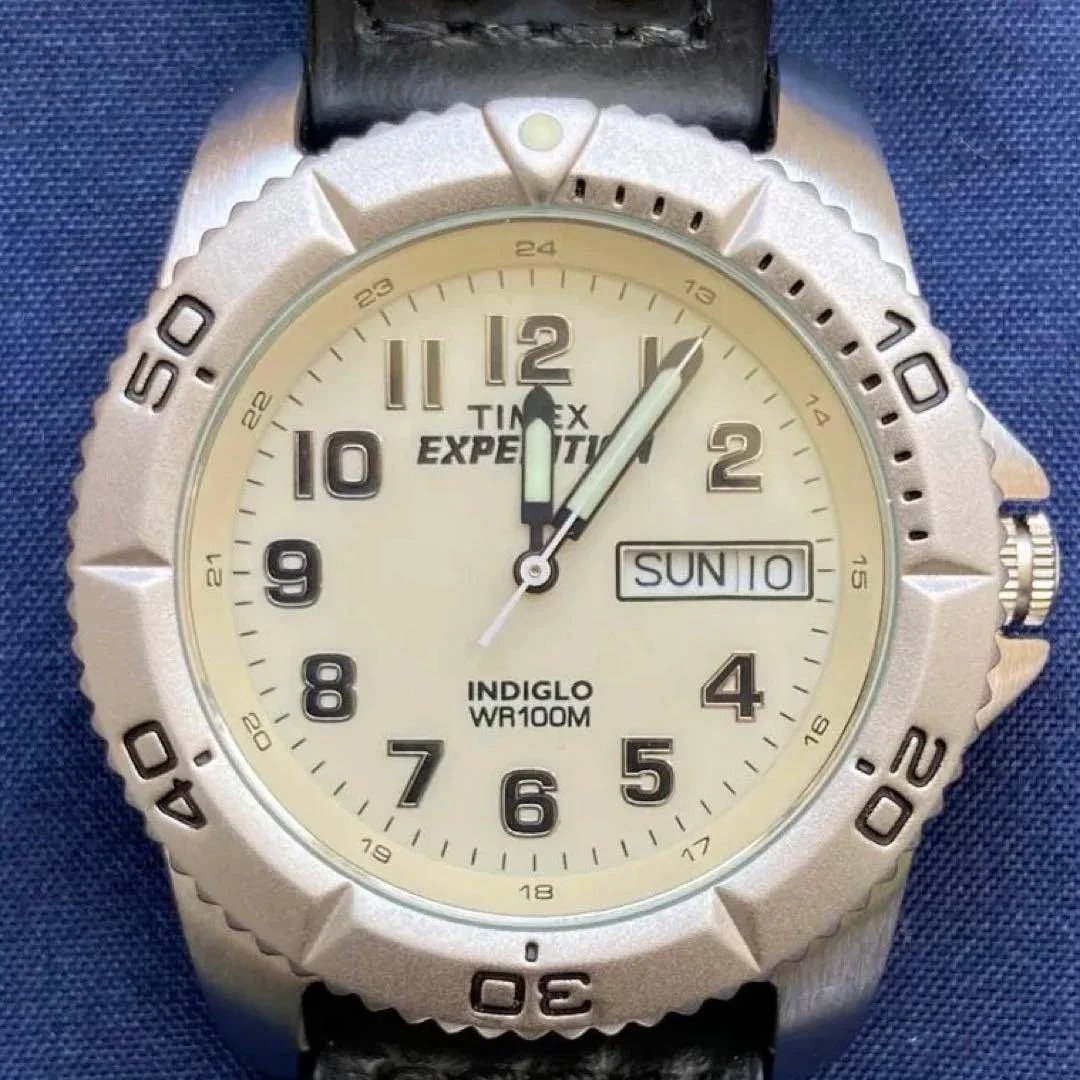 TIMEX Expedition Indiglo WR100M Mens Quartz Watch Ivory Dial