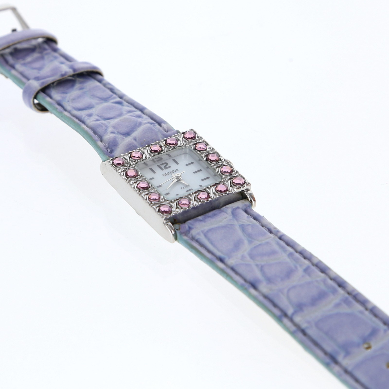 Square Geneva Purple Rhinestone Dial Women’s Watch Purple Leather Band