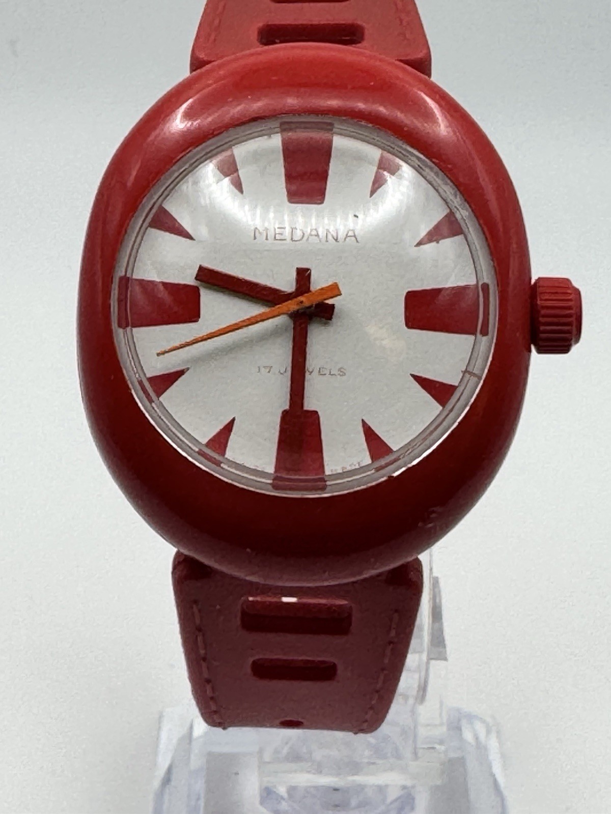 Vintage Medena Swiss Watch 17 Jewel Mechanical Space Age Bubble 1970s
