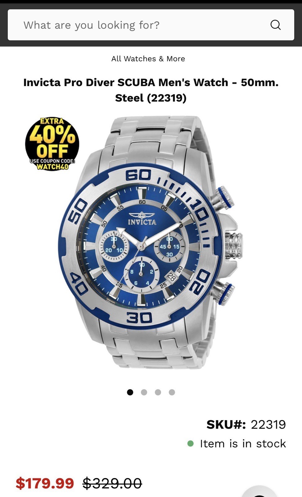 Invicta Pro Diver SCUBA Men’s Quartz Chronograph Watch 50mm Blue Dial 100m Date