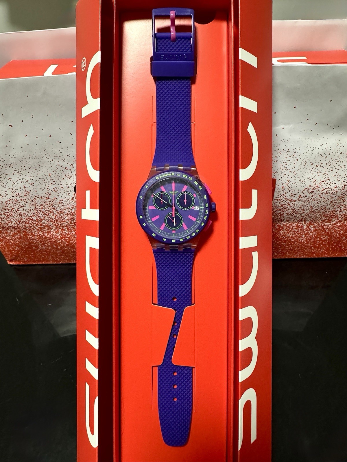 NEW🚨 Swatch PURP LOL Chronograph SUSK400 Swiss Quartz Watch 42mm