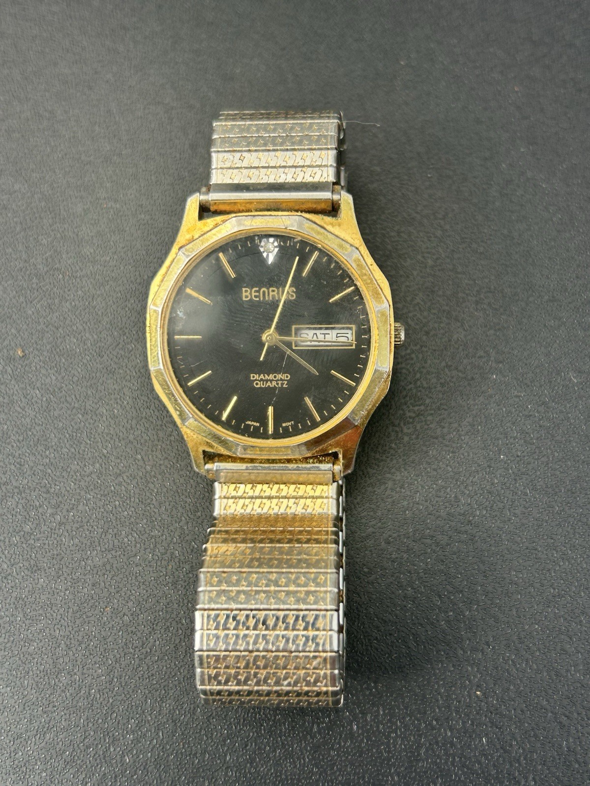 Benrus Diamond Quartz Analog Black Dial Day/Date Two-Tone Metal Bracelet Watch
