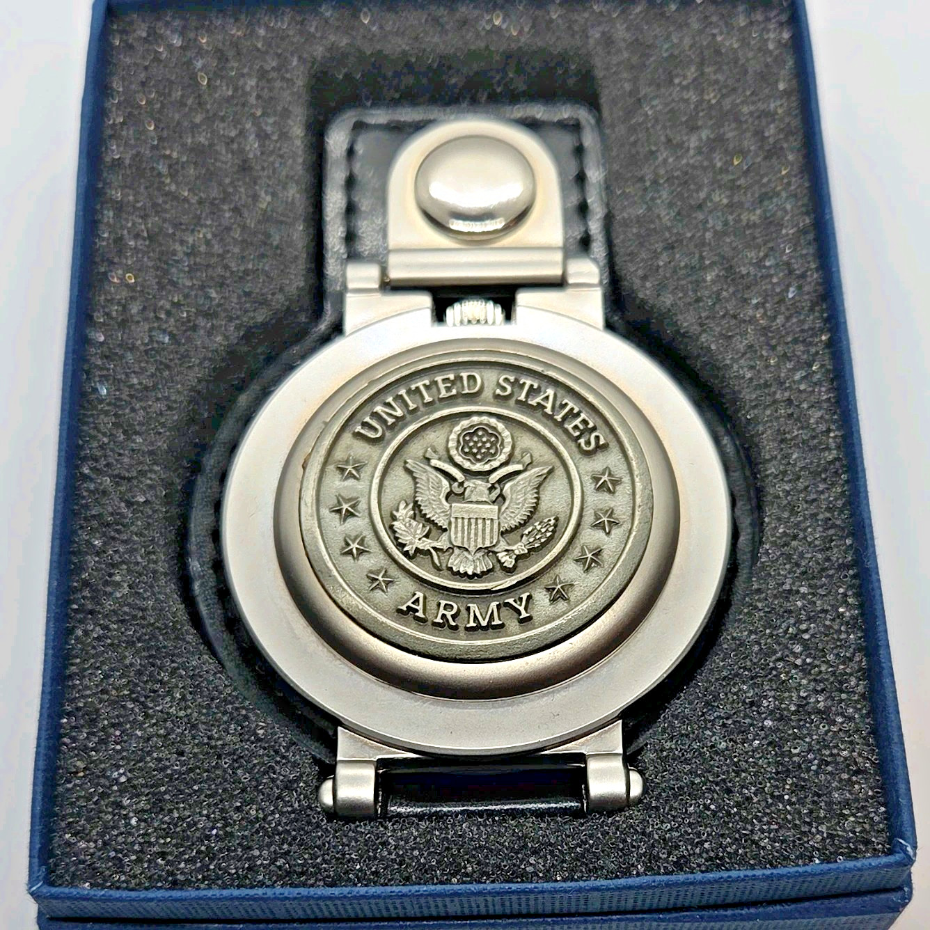 Straight Arrow Quartz Full Hunter Pocket Watch United States Army Steel Black