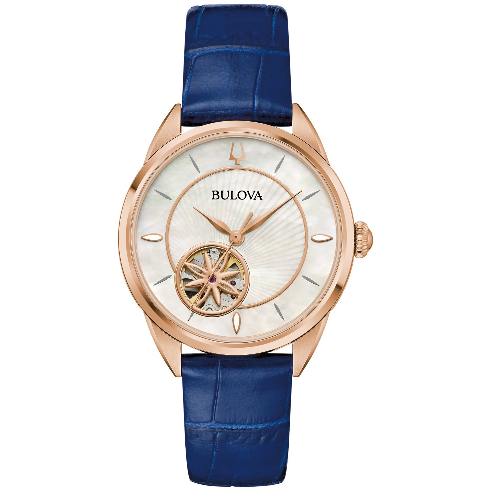 Bulova Women’s Sutton Open Aperture Navy Leather Automatic Watch 34MM 97L180