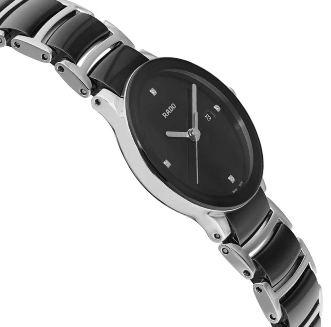 Rado Centrix Diamond Dial Swiss Quartz Ceramic Watch Sapphire Women Silver MOP