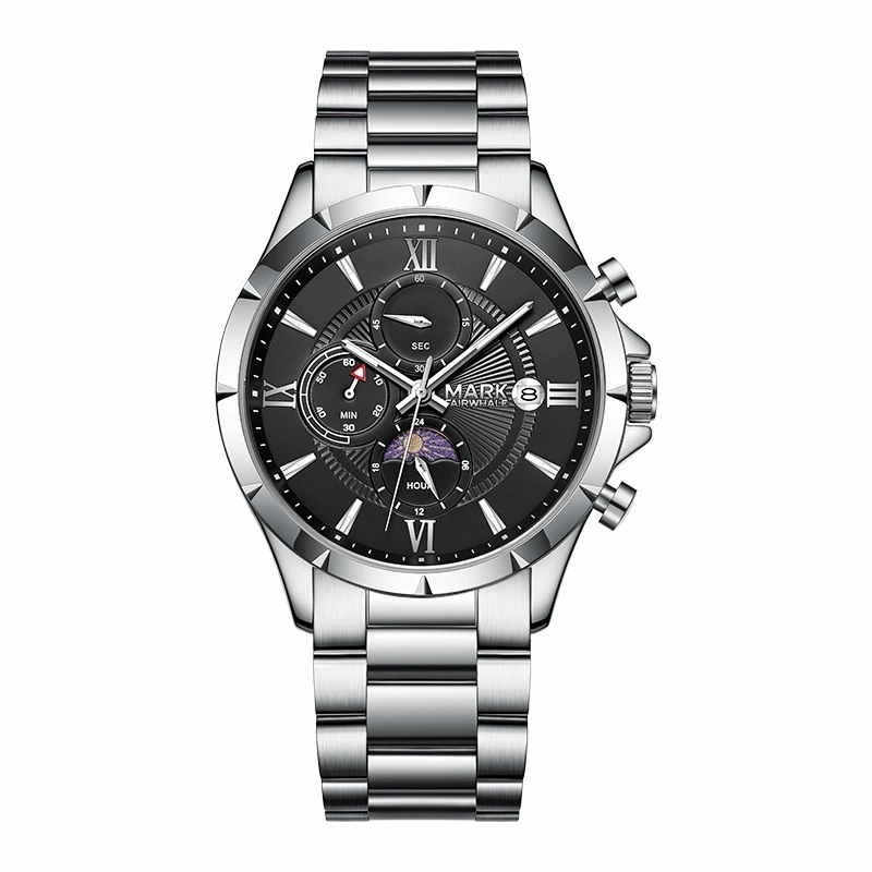 MARK FAIRWHALE Mens Chronograph Moon Phase Stainless Steel Calendar Quartz Watch