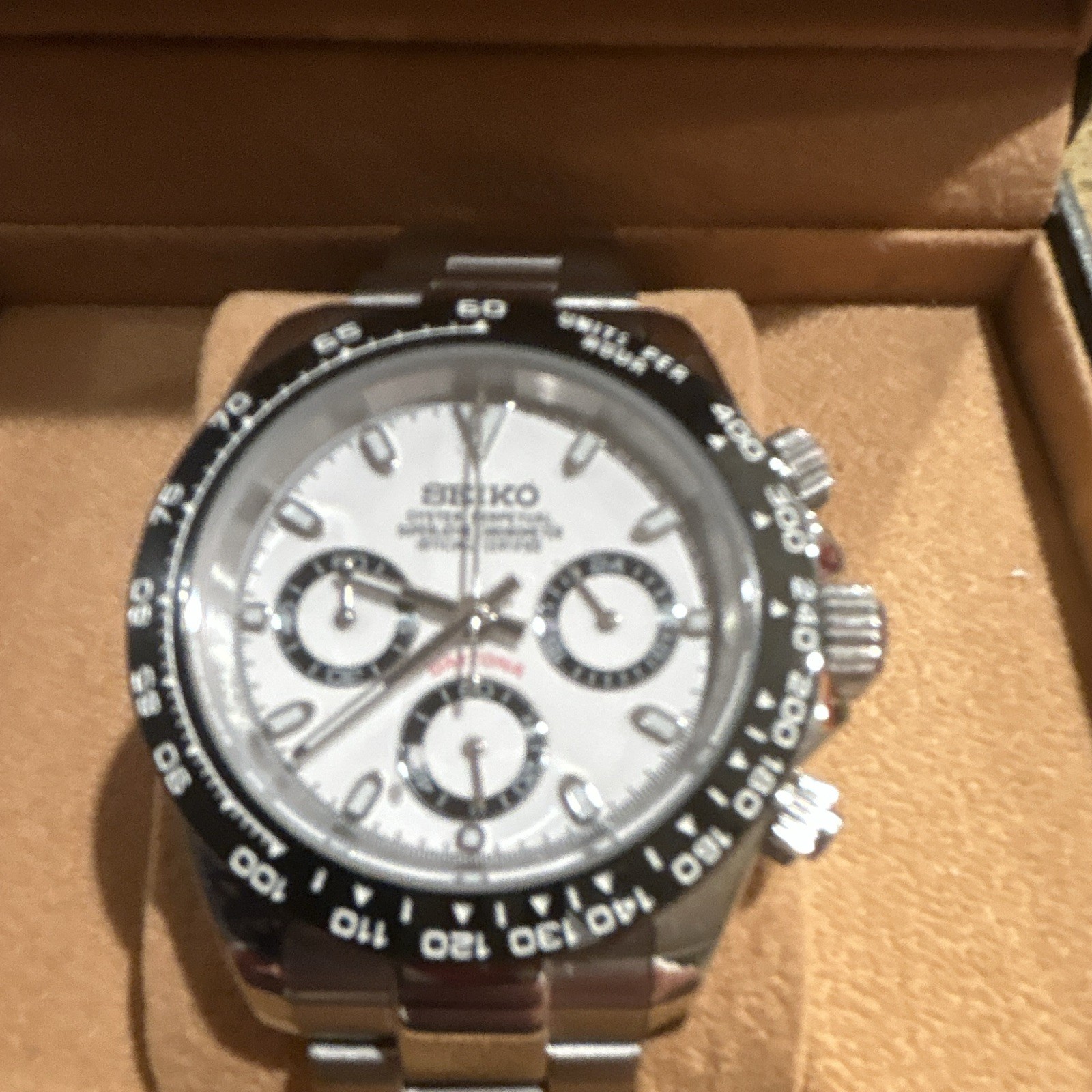 Seiko Prospex Speedtimer Quartz Chronograph White Dial Black Bezel 40mm Box