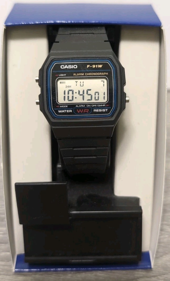 CASIO F91W-1 Digital Watch Black/Blue Resin Band Sports Watch Brand New