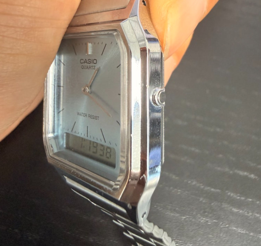 Casio AQ-230A-2A1MQY Analog Square Unisex Light Blue Steel Band WR Quartz Watch