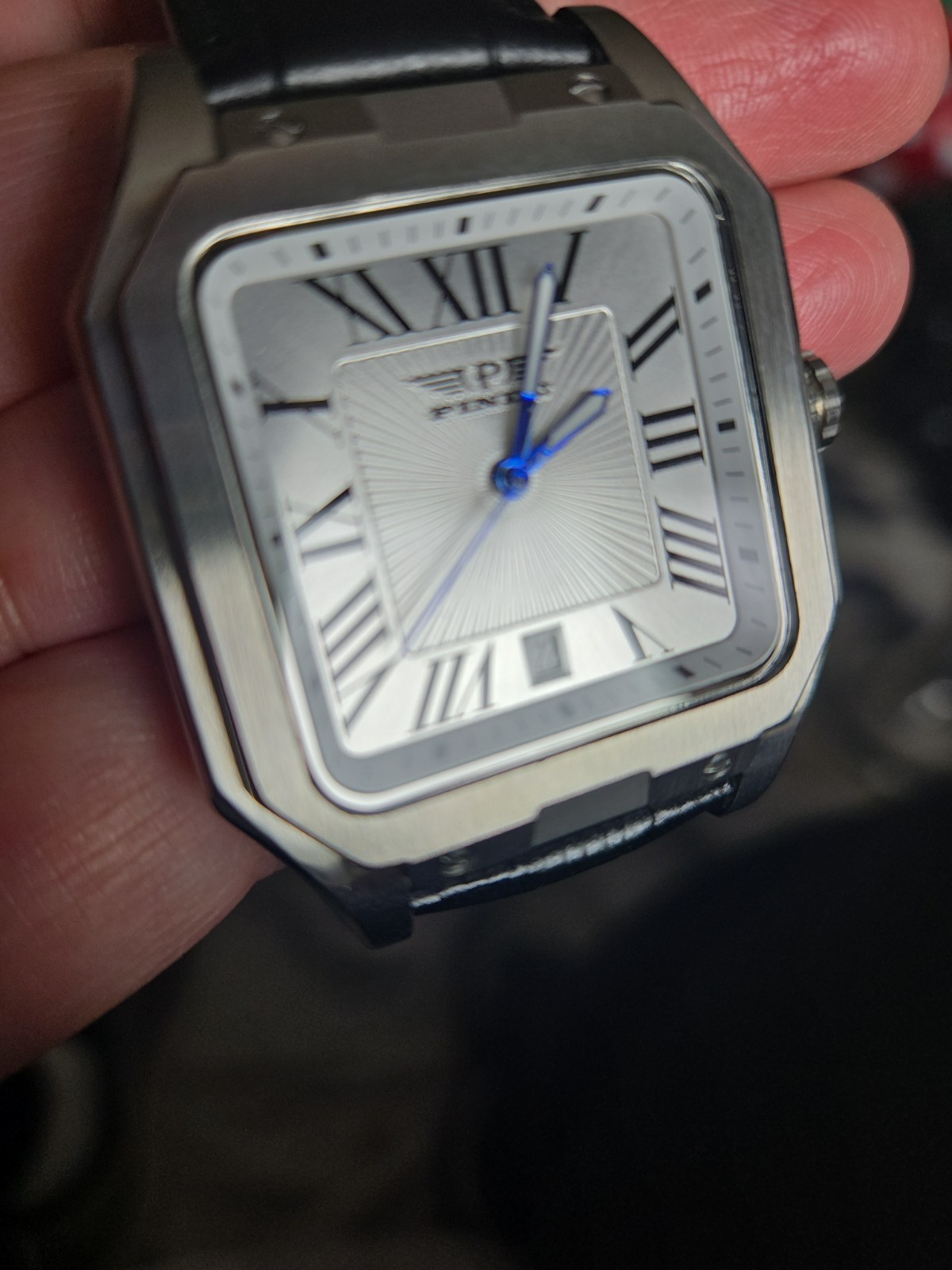 Pindu Automatic Mens Watch 40mm Silver Square Dial Date Steel Bracelet NWB