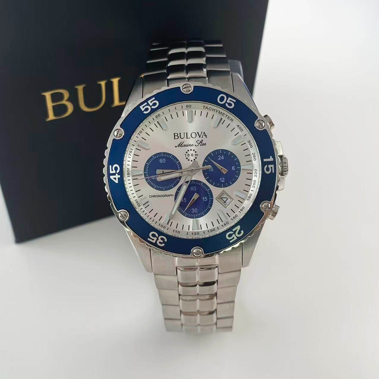 Bulova Marine Star 98B423 Silver Dial Stainless Steel Men’s Quartz Watch 41.5 mm