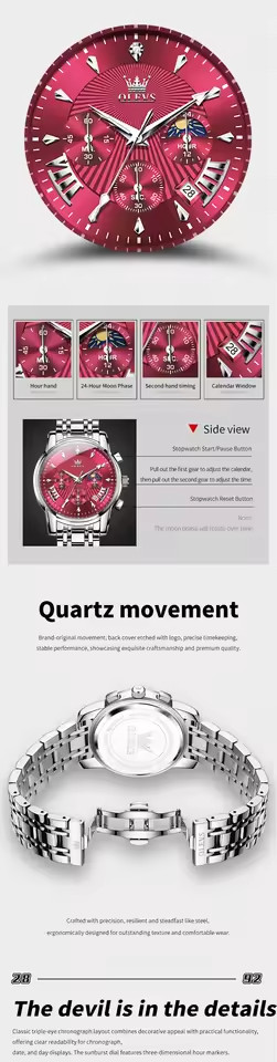 OLEVS 2892 Original Moon Phase Luminous Waterproof Quartz Watch For Men