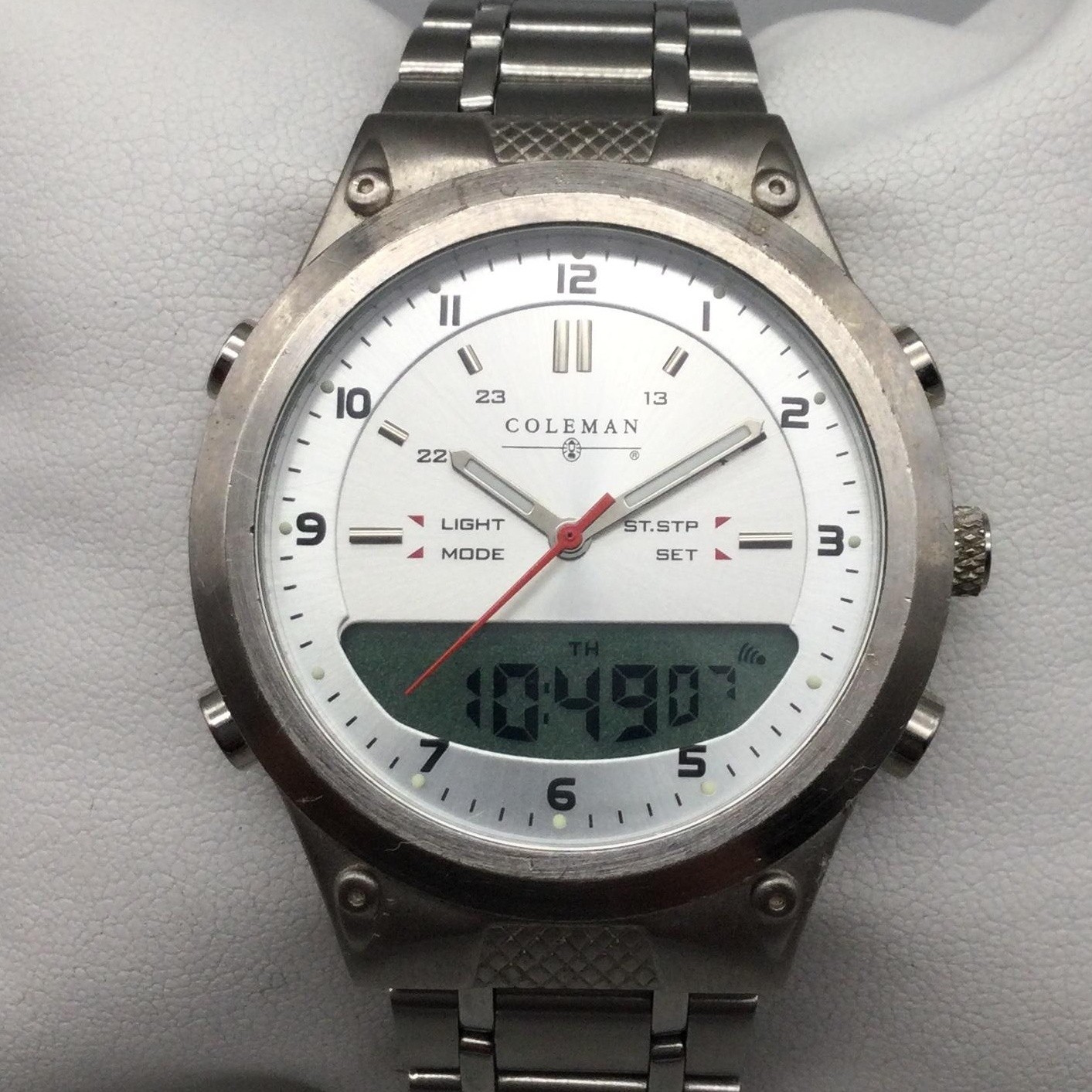 Coleman Mens Watch 40mm Silver Analog Digital Backlight 40-849 New Battery 8″