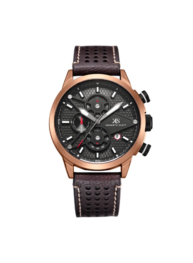 Kenneth Scott Men’s Chronograph Watch | Black Dial, 45mm, 30 m (3 ATM)