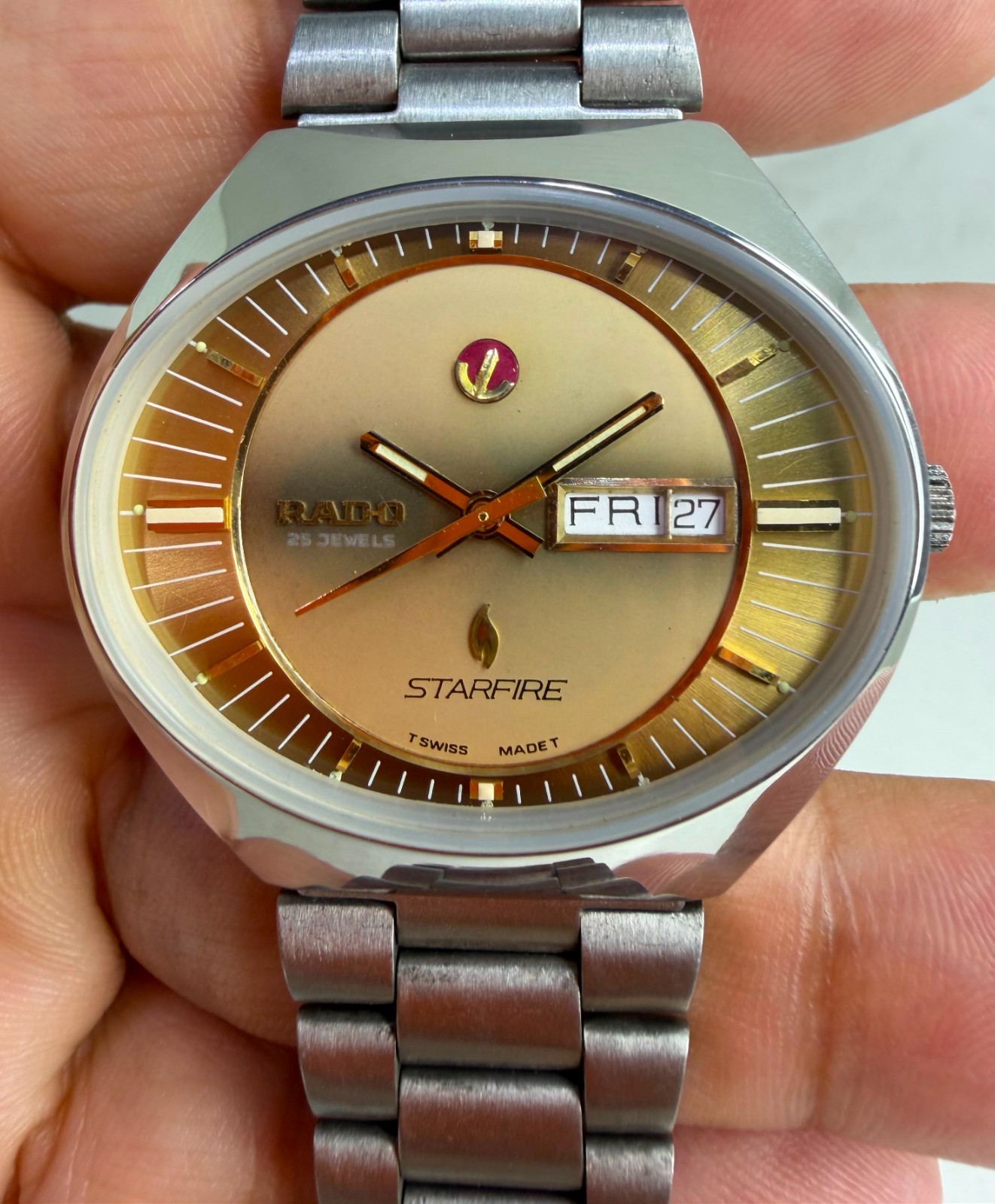 Vintage RADO Starfire Day Date Automatic 25 Jewels Swiss Men’s Watch 5300H
