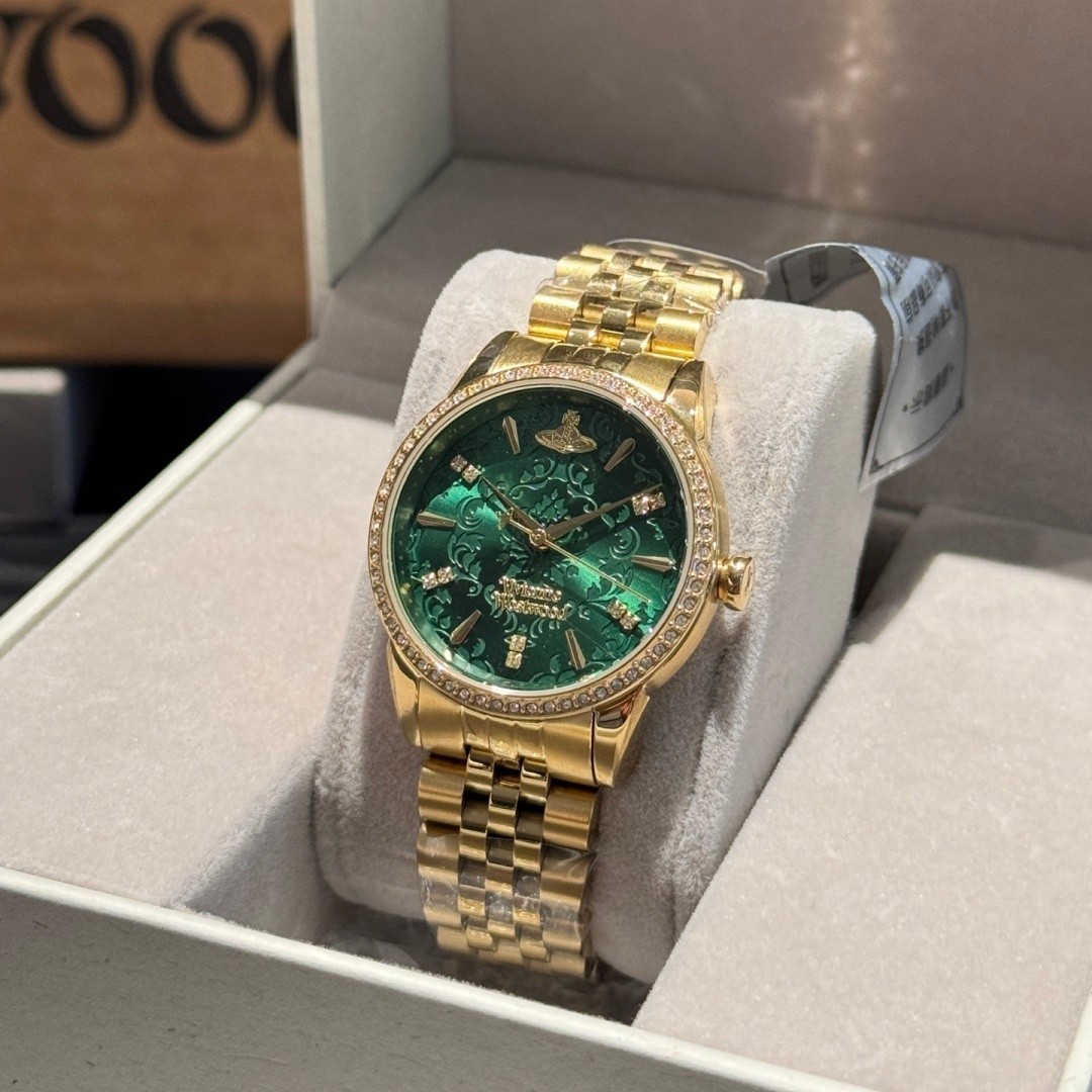 Vivienne Embossed Dark Green Dial Gold Bracelet Watch Women’s Quartz Watch
