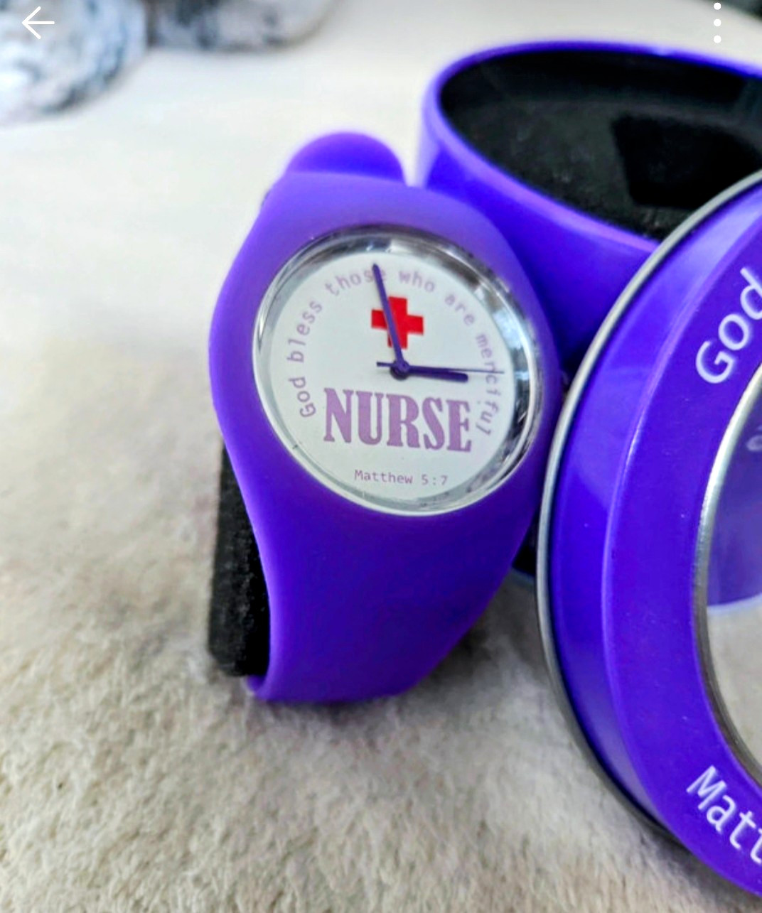Nurse Quartz Analog Wristwatch Purple Silicone Bangle Religious Theme 12-Hour