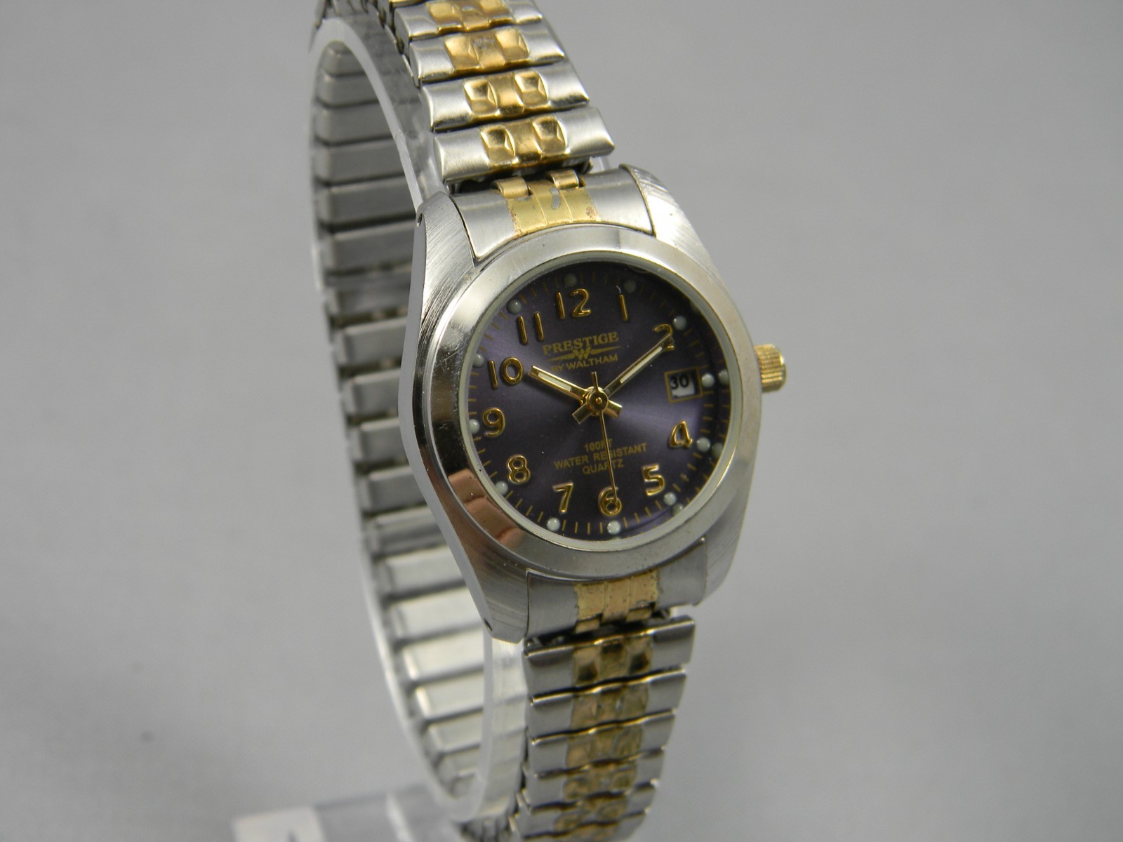 Prestige by Waltham Watch Women 25mm Date Two-Tone Clasp Band New Battery 6.25″+