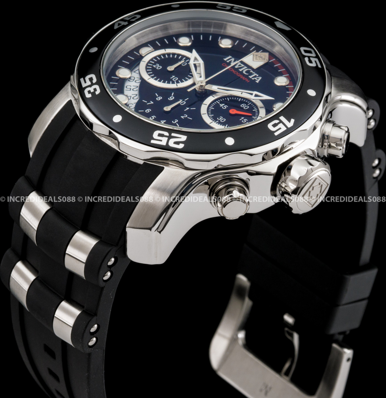 Invicta Mens Pro Diver Scuba Chronograph Silver Black Dial Elegant Fashion Watch