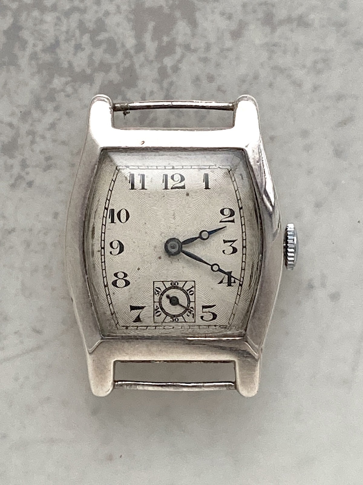 A Very Fine Art Deco Swiss Made Silver Tonneau Shape Watch Hallmarks 1930