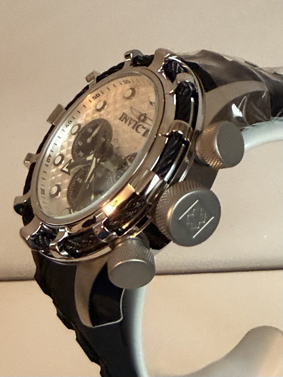 Invicta Men’s Watch Bolt Chronograph Antique Silver and Black Dial Strap 49163