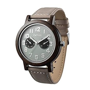 [B1R] Zeitholz Klingenberg Sandalwood Case Gray Leather Watch [y8x]