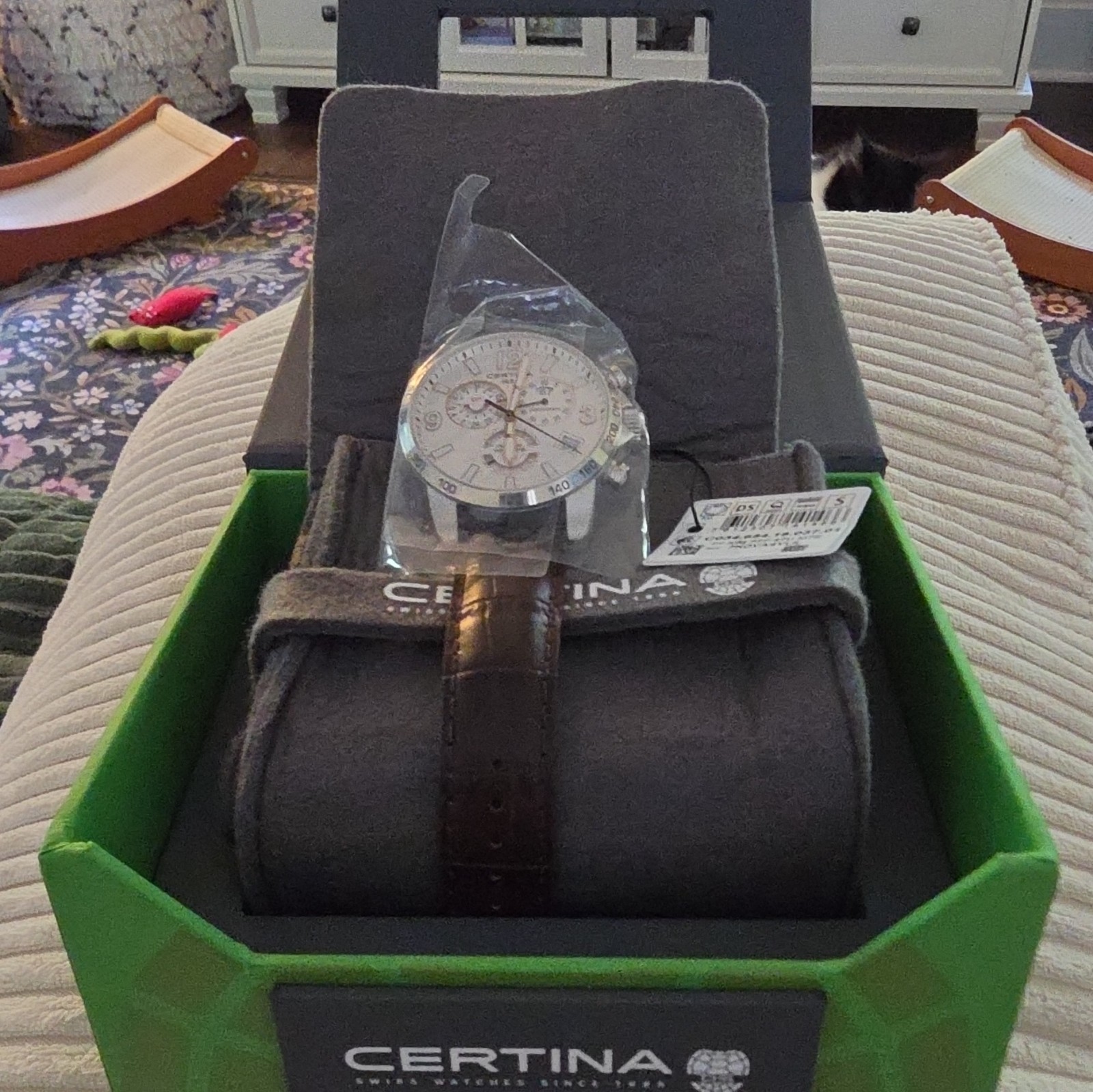 Certina DS Podium Quartz Chronograph Tachymeter Date 43mm White Dial Box