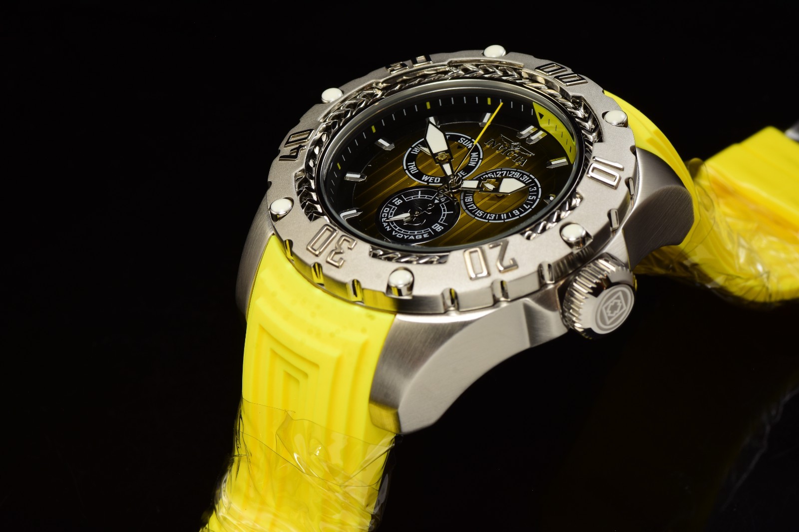 Invicta Men’s Explorer 52mm Quartz Yellow/Black Dial SS Yellow Tone Strap Watch
