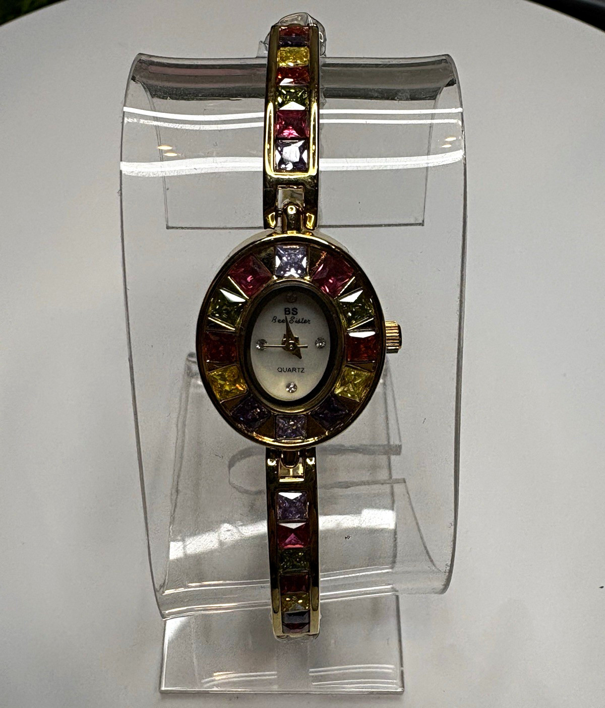 BS Best Sister Women’s Quartz Dress Watch Oval White Dial Gold Tone Bracelet