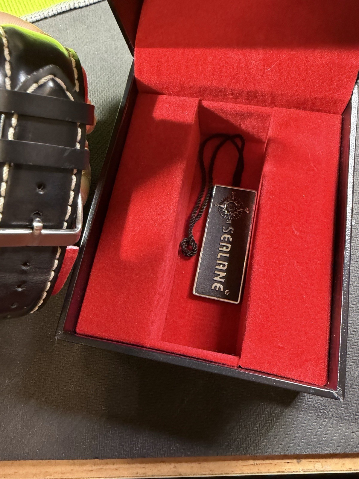 SEALANE 10BAR Quartz Chronograph 10 BAR Black Dial Black Leather Strap Watch