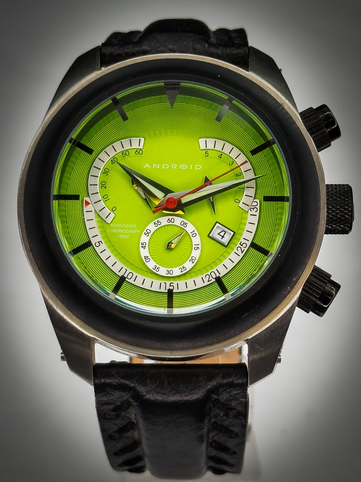 Android Savant Retrograde Chronograph AD443 Swiss ETA Lime Green 48mm Mens Watch