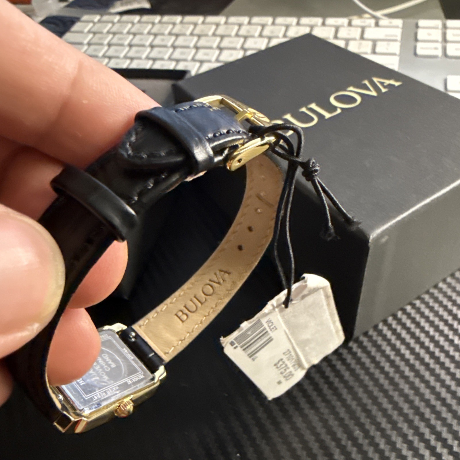 Bulova Women’s Sutton Classic Quartz Gemmed Black Leather Watch 21 MM 97P166