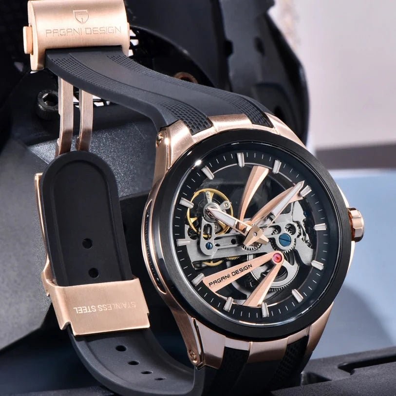 Pagani Design PD-YS030 Silver Black Skeleton Stainless Steel Men’s Watch