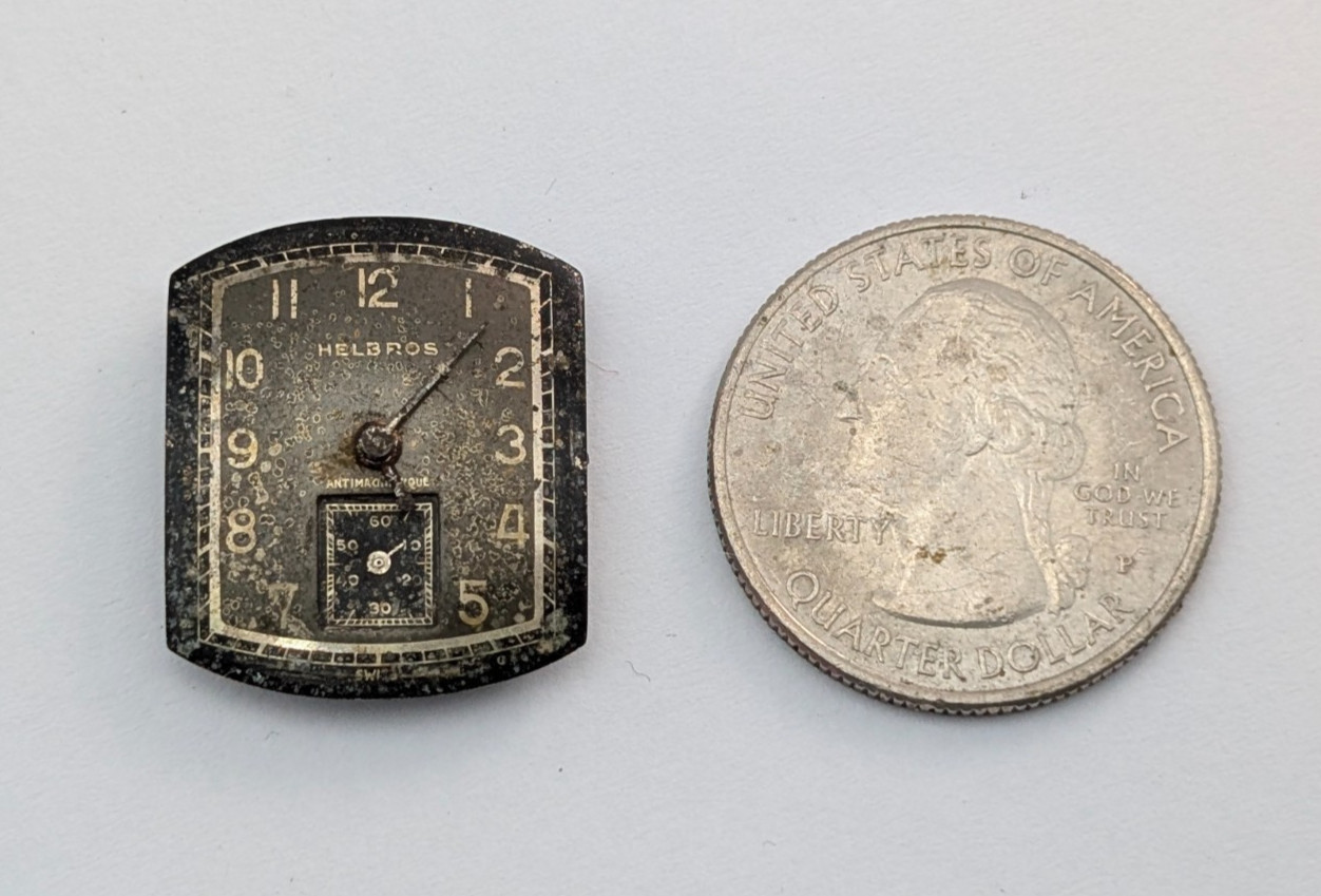 Vintage HELBROS 124 17j Black Dial Men’s 19mm Swiss Watch Movement PARTS REPAIR