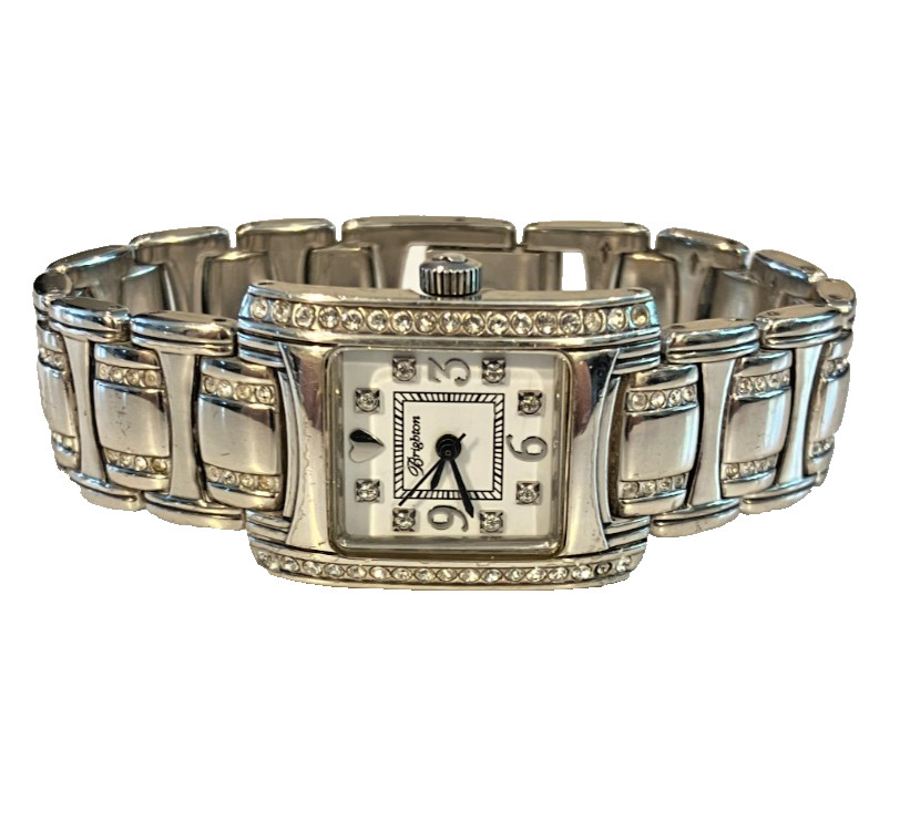 Brighton Turin Silver Plated Crystal Bracelet Watch, New Battery, 7″