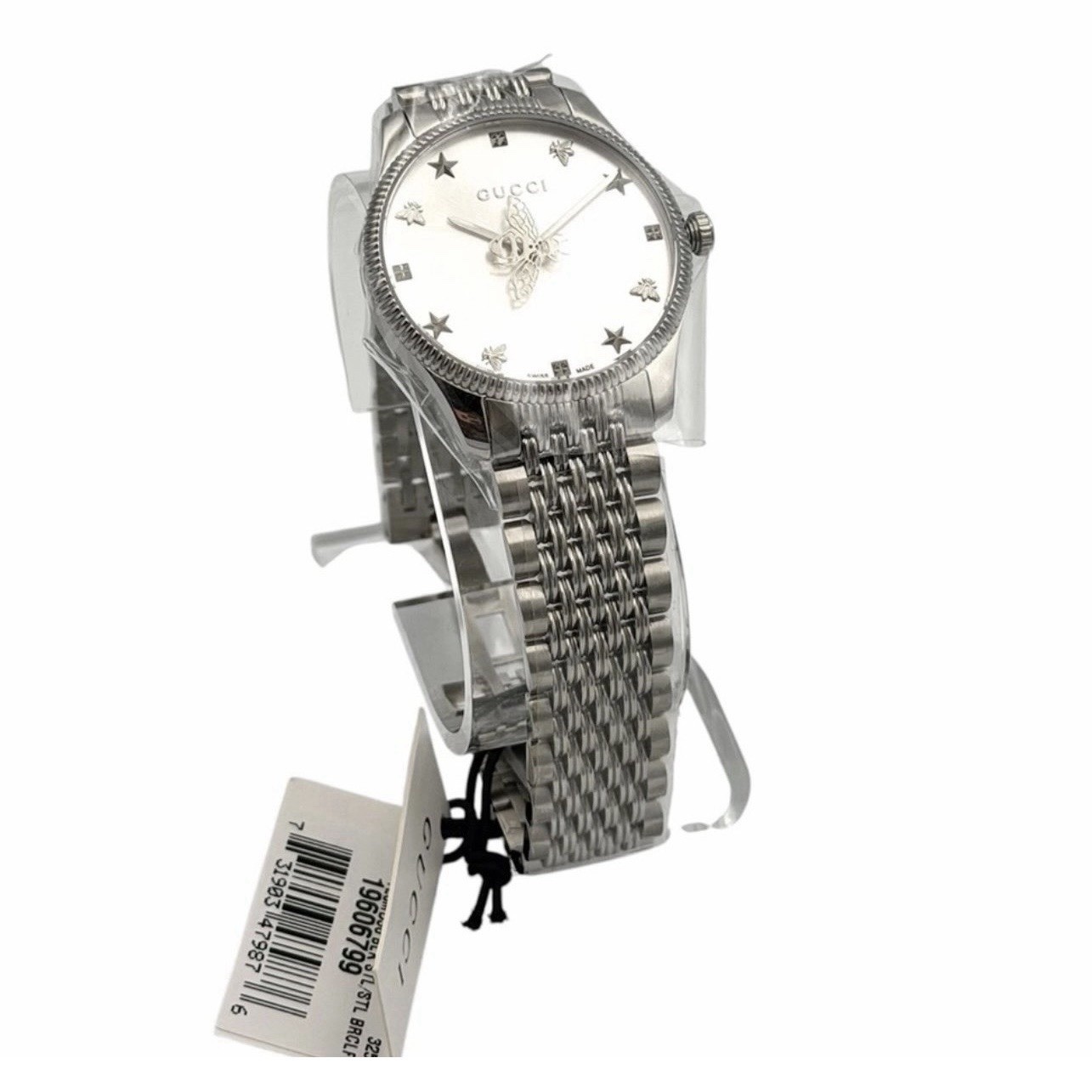 Gucci G-Timeless YA1264153 Silver Bee Motif 36mm Unisex Watch NEW With Box